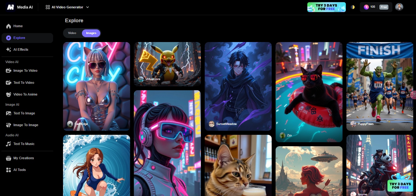 AI image prompt exploration in Media.io